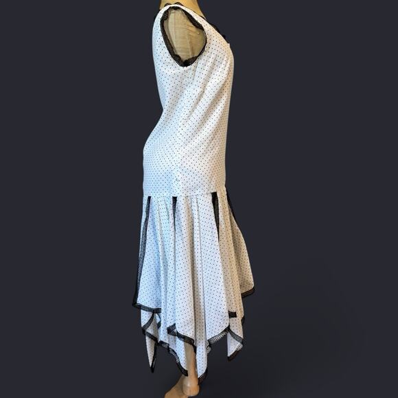 VTG Miss Elliette Dress 4 Polka Dot Black Lace Handkerchief White Goth Coquette - Picture 2 of 15